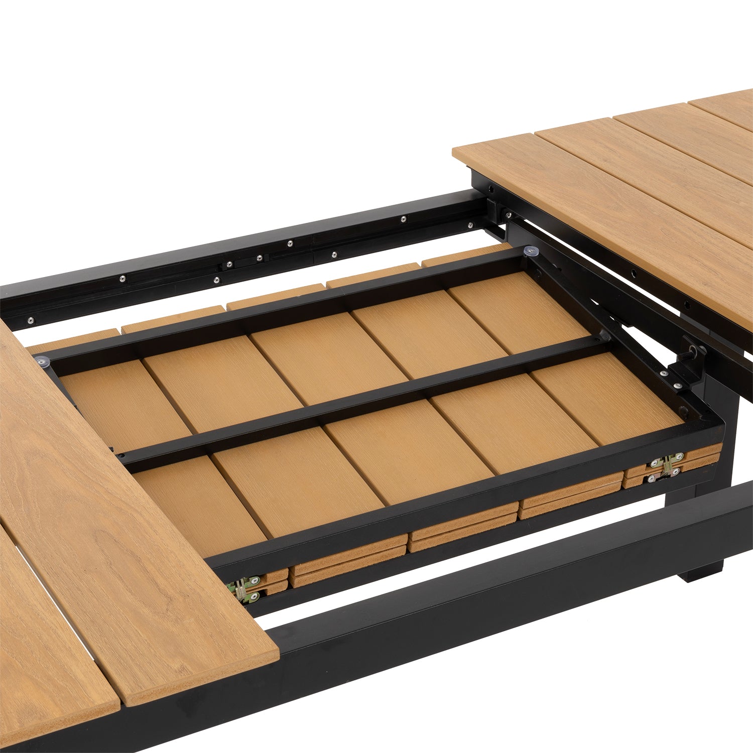 VESTIAMO CASA GIARDINO - Set da giardino 7 pezzi Tavolo Estensibile con 6 Sedie struttura in alluminio Nero e top in Polywood